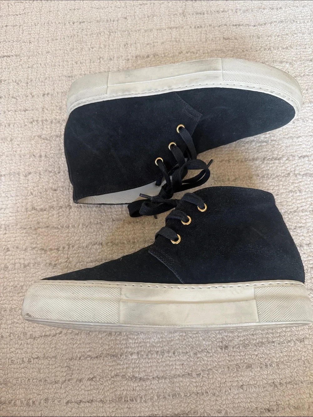 Made in Italy Woman’s Black Suede High-Top Sneakers with White Sole